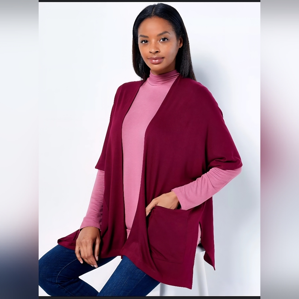 Susan Graver Women's Top Sweater  Weekend Jersey Knit Dark Red Larg…
